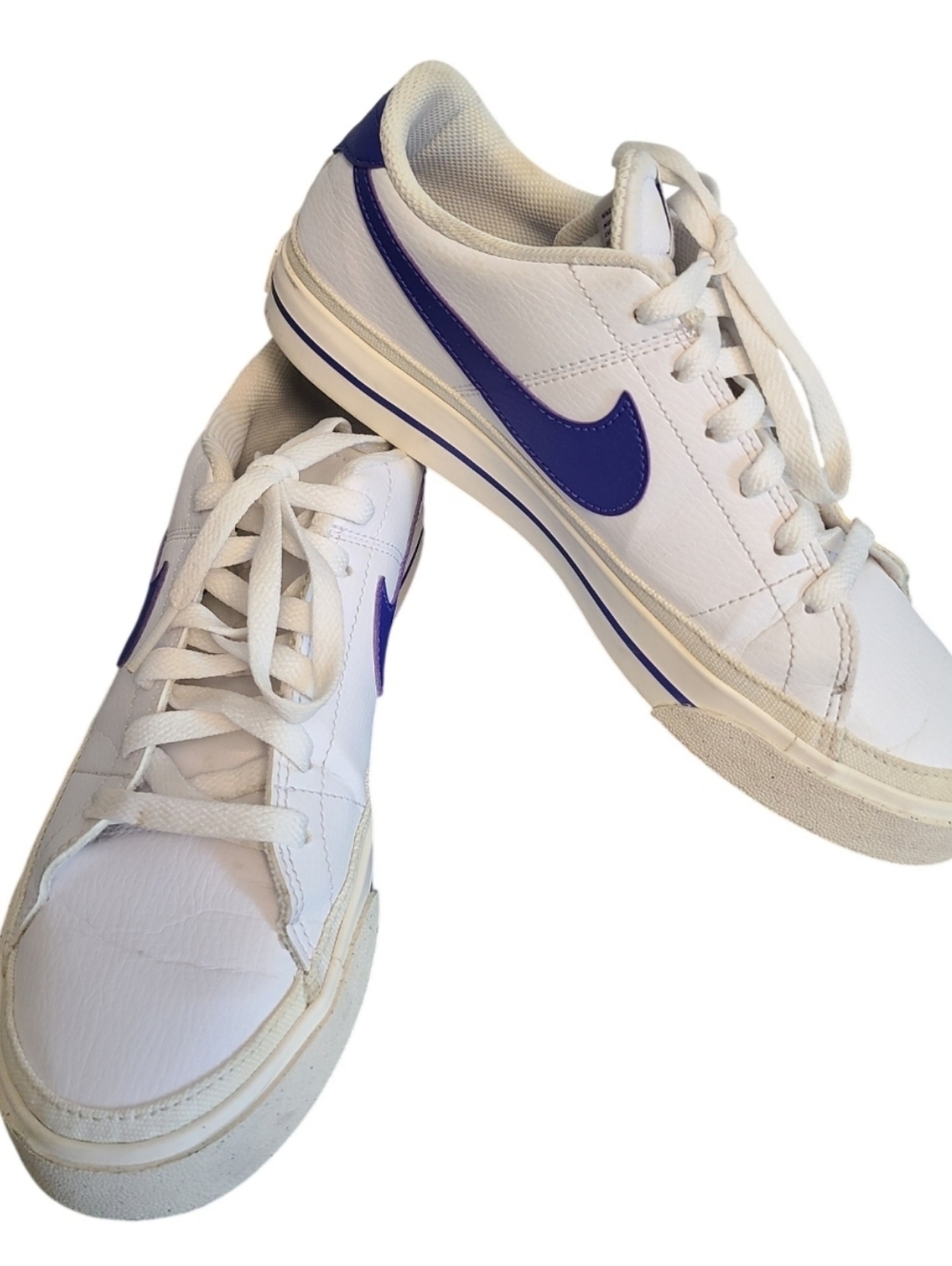 Nike White Low-Top Court Sneakers with Royal Blue Swoosh Sz 8.5 (8)